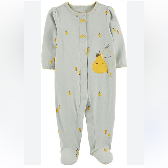 🍓3/$10 Carters Pear Print Newborn Footies - Picture 1 of 7